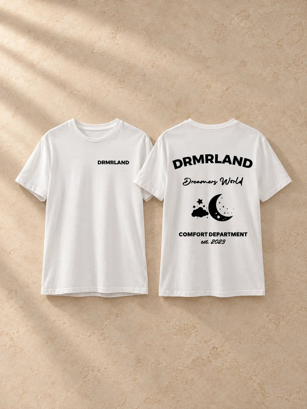 Dreamers Club tee in white, front and back