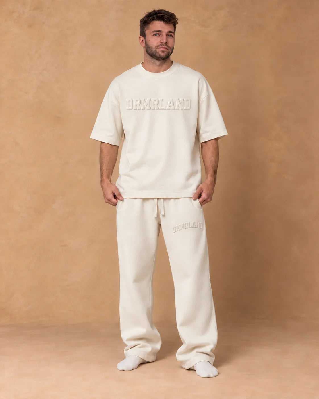 Cream DREAM set: man, tee set, full body front