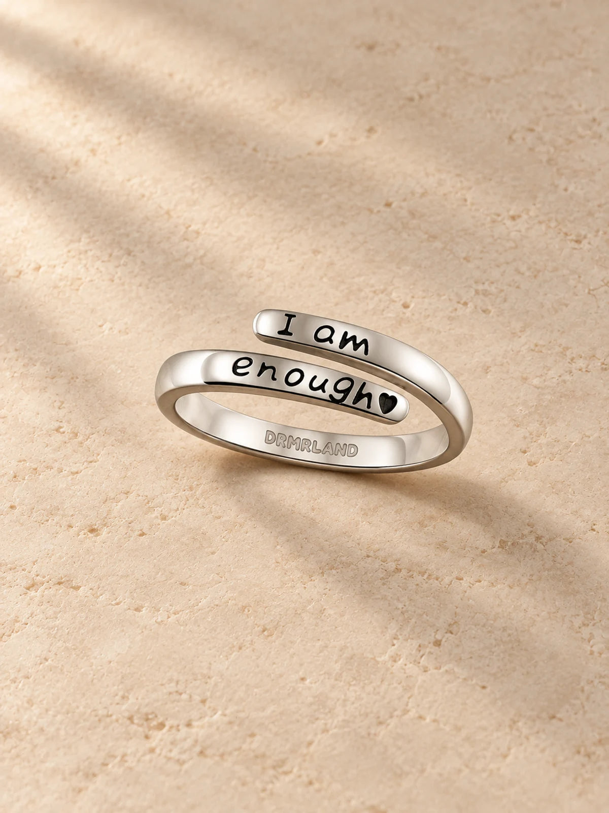 I Am Enough silver adjustable ring, engraved affirmation