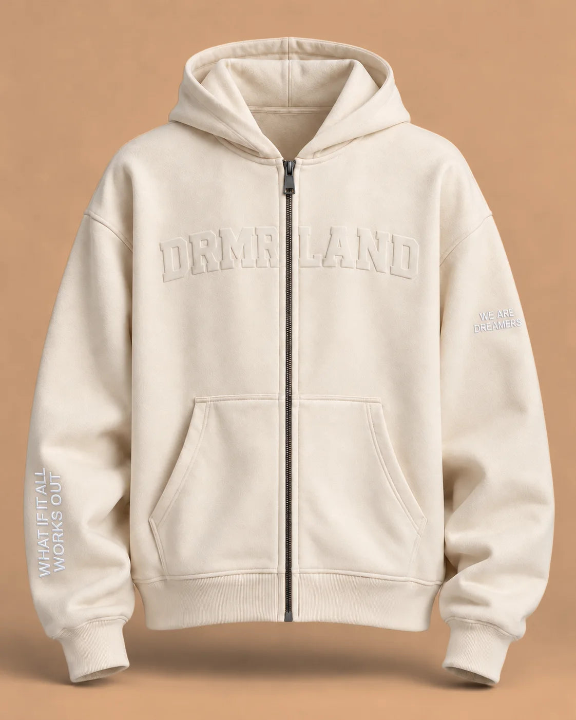 Cream DREAM set: zip hoodie, front